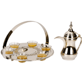 Arabic Coffee Set M – Steel Dallah & Calligraphy Tray with 6 Cups
