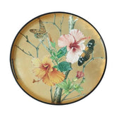 Lacquered Wooden Flowers on Gold Round Tray