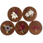 Inlay Flower Coaster Walnut – Set of 5