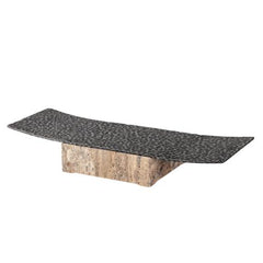 Decorative Tray Gray Travertine & Metal