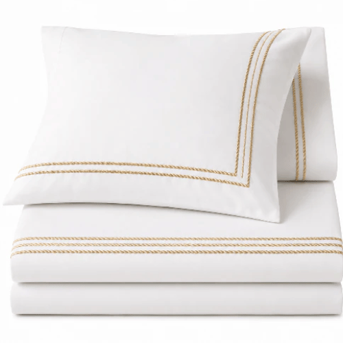 DIFFIRA Pure Egyptian Cotton Duvet Cover Set – White/Gold