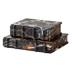 Black Marble Book-Shaped Storage Boxes – 2 Pieces