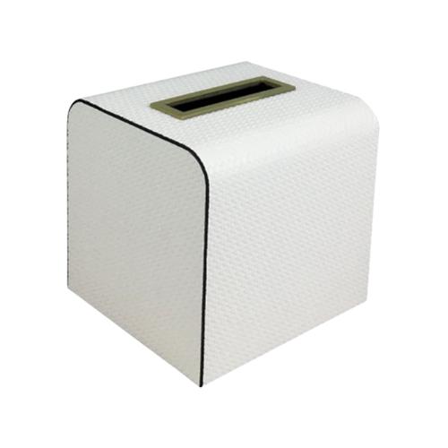 Square Tissue Box Cover with Metal Rim – White