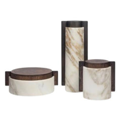 Marble & Metal Decorative Storage Jars – 3 Pieces