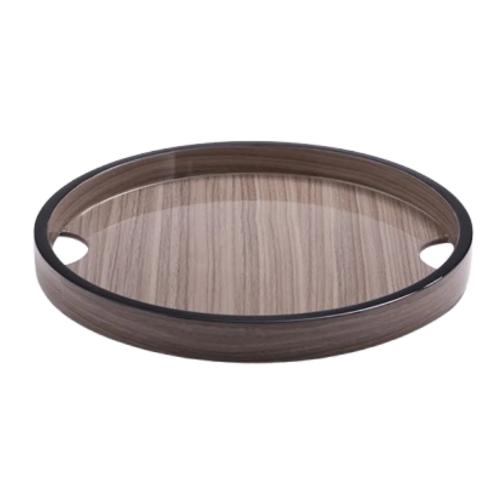 Round Wooden Serving Tray - Gray