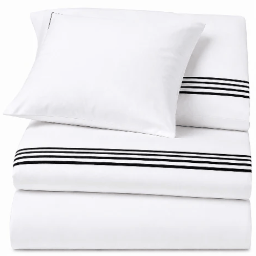 4 Lines Border Pure Egyptian Cotton Duvet Cover Set – White/Black