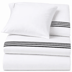 4 Lines Border Pure Egyptian Cotton Duvet Cover Set – White/Black