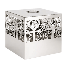Cube Arabic Calligraphy Incense Burner with Cutwork Panels – Silver