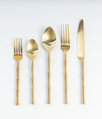 Premium Resin Gold Bamboo Cutlery Set – 5 Piece