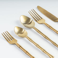 Premium Resin Gold Bamboo Cutlery Set – 5 Piece