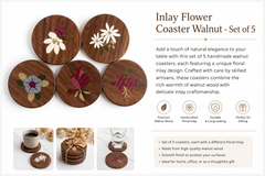 Inlay Flower Coaster Walnut – Set of 5