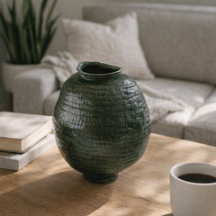 Dark Green Rustic Glazed Porcelain Vase
