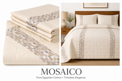 MOSAICO Pure Egyptian Cotton Quilted Duvet Cover Set – Ivory