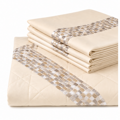 MOSAICO Pure Egyptian Cotton Quilted Duvet Cover Set – Ivory