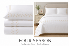 FOUR SEASON Pure Egyptian Cotton Duvet Cover Set – White/Gold