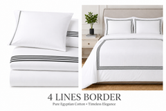 4 Lines Border Pure Egyptian Cotton Duvet Cover Set – White/Black