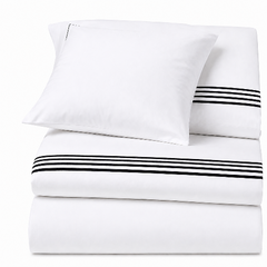 4 Lines Border Pure Egyptian Cotton Duvet Cover Set – White/Black