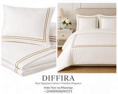 DIFFIRA Pure Egyptian Cotton Duvet Cover Set – White/Gold