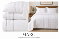 MARC Pure Egyptian Cotton Quilted Bedsheet Set – White