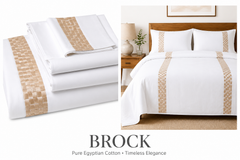 BROCK Pure Egyptian Cotton Duvet Cover Set – White/Gold