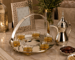 Arabic Coffee Set M – Steel Dallah & Calligraphy Tray with 6 Cups