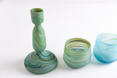 Decorative wisted Green Glass Candle Holder