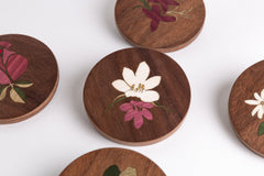 Inlay Flower Coaster Walnut – Set of 5