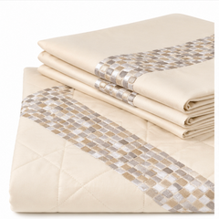 MOSAICO Pure Egyptian Cotton Quilted Duvet Cover Set – Ivory