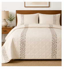 MOSAICO Pure Egyptian Cotton Quilted Duvet Cover Set – Ivory