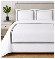 4 Lines Border Pure Egyptian Cotton Duvet Cover Set – White/Black