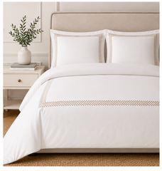 ALBELLA Pure Egyptian Cotton Duvet Cover Set – White/Gold