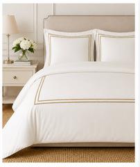 DIFFIRA Pure Egyptian Cotton Duvet Cover Set – White/Gold