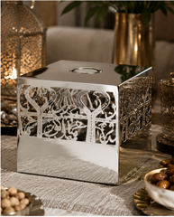 Cube Arabic Calligraphy Incense Burner with Cutwork Panels – Silver