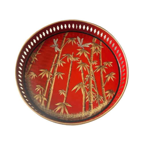 Bamboo & Dragonflies Hand Painted Iron Tray
