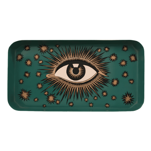 All-Seeing Eye Hand Painted Iron Tray –  Green