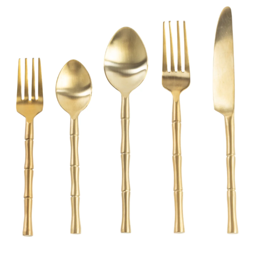 Premium Resin Gold Bamboo Cutlery Set – 5 Piece