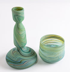 Decorative wisted Green Glass Candle Holder